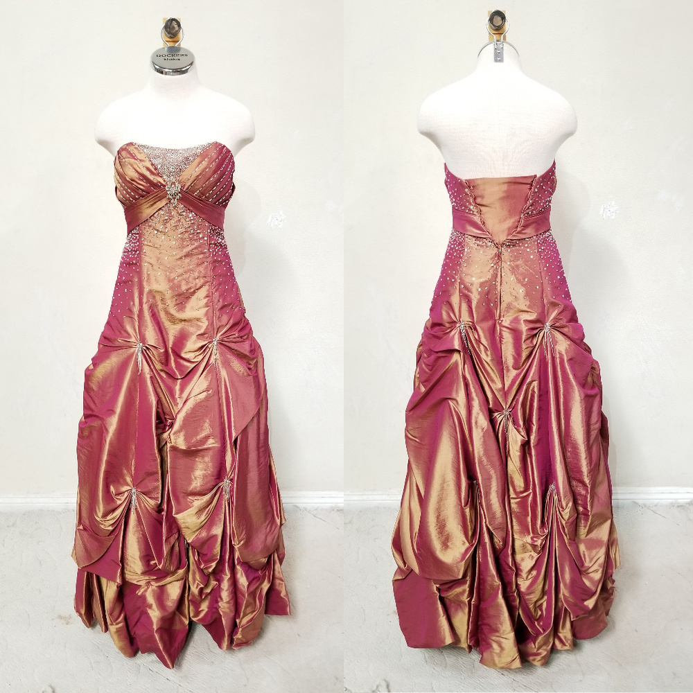 Hand Decorated Bronze Strapless Evening Dress